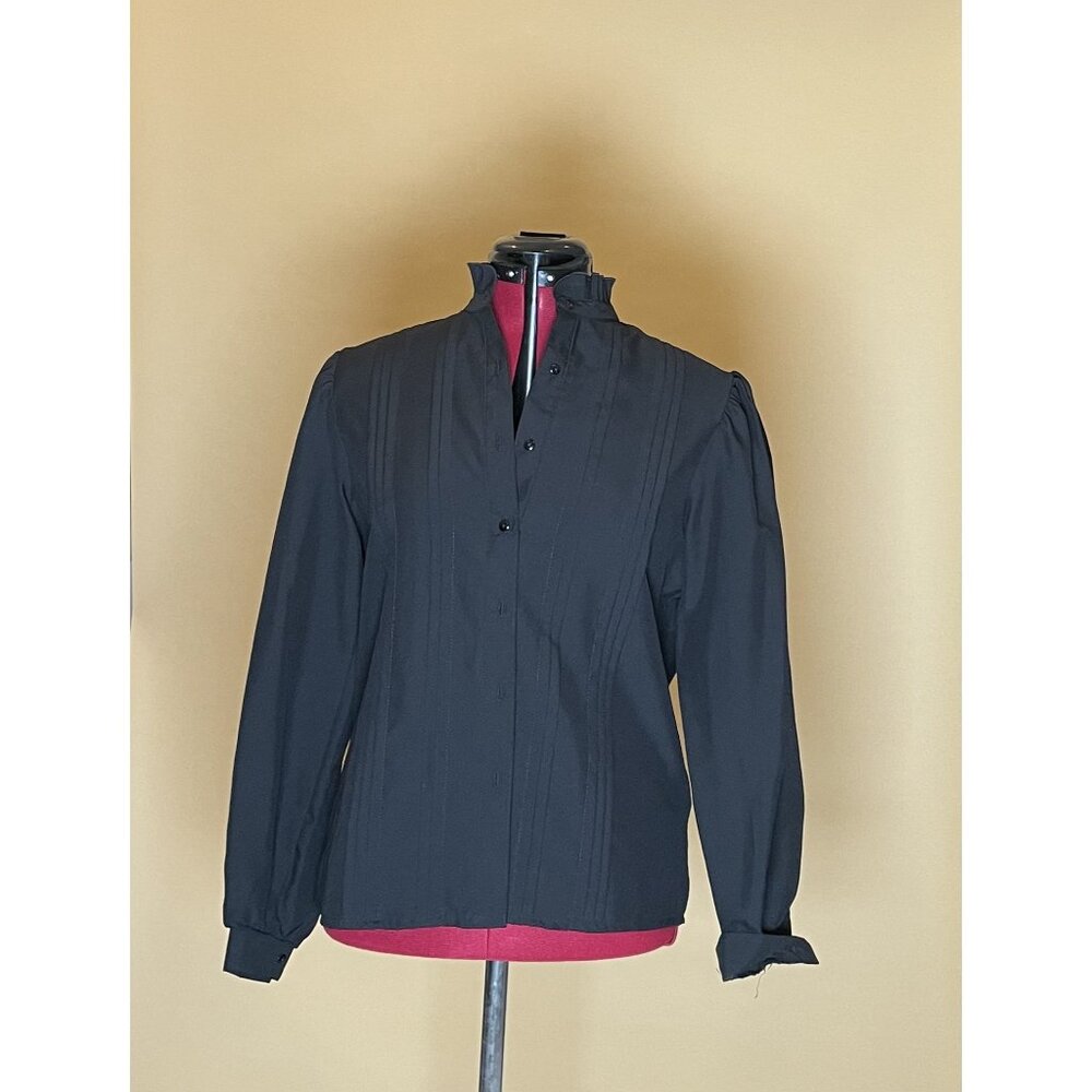 Pleated and ruffled black dress shirt